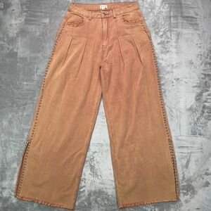 POL Wide Leg Pants Womens Medium Rust Gold Studded Split Hem Raw Edge Boho Jeans